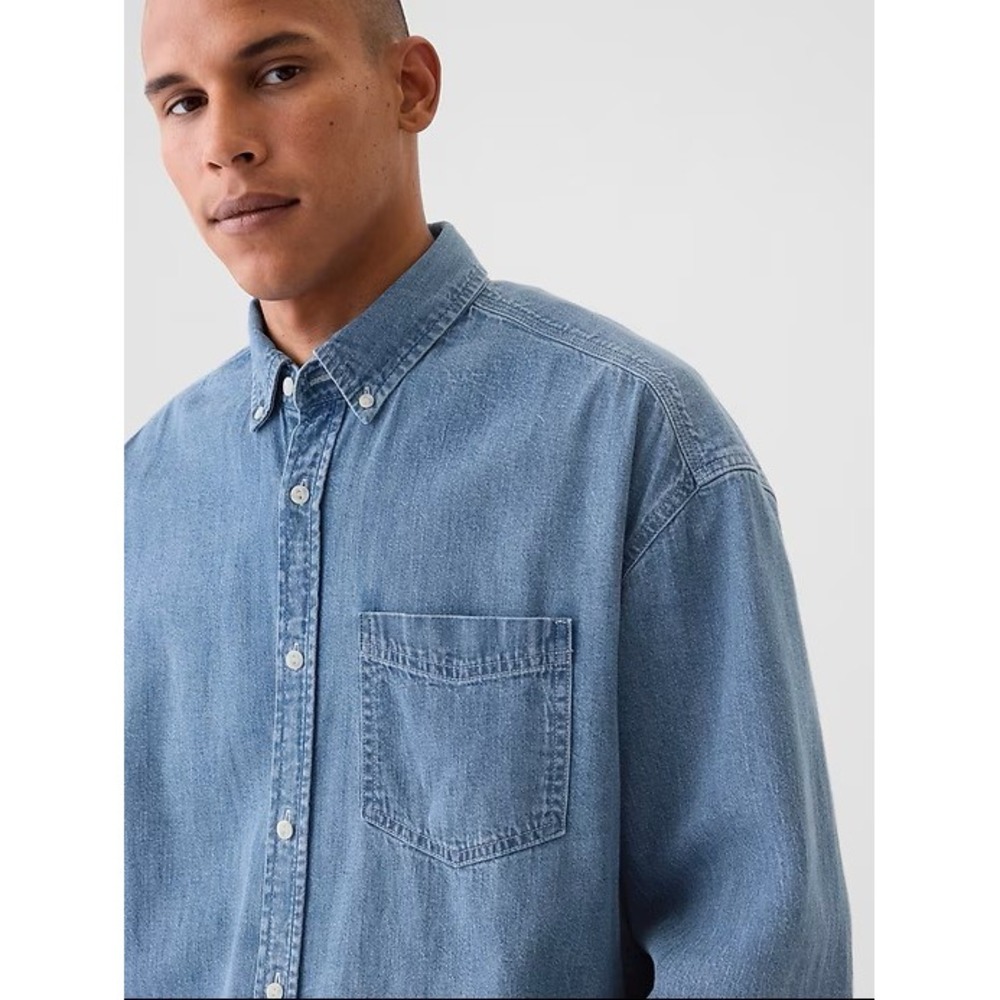 Gap The Big Shirt Denim Button Down Long Sleeve Medium Wash Large Tall